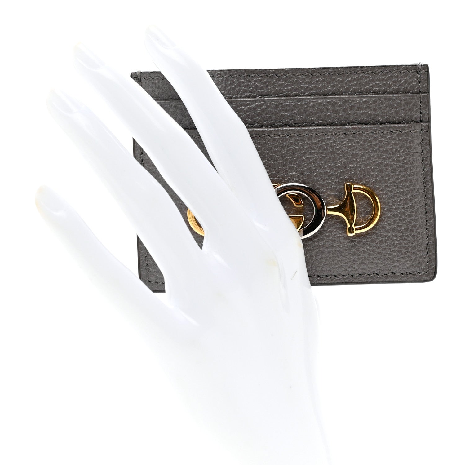Gucci Grainy Calfskin Zumi Card Holder Dusty Grey 2 of 6