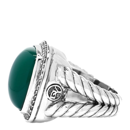 David Yurman Sterling Silver Diamond Green Onyx 14mm Albion Ring 54 7 4 of 5