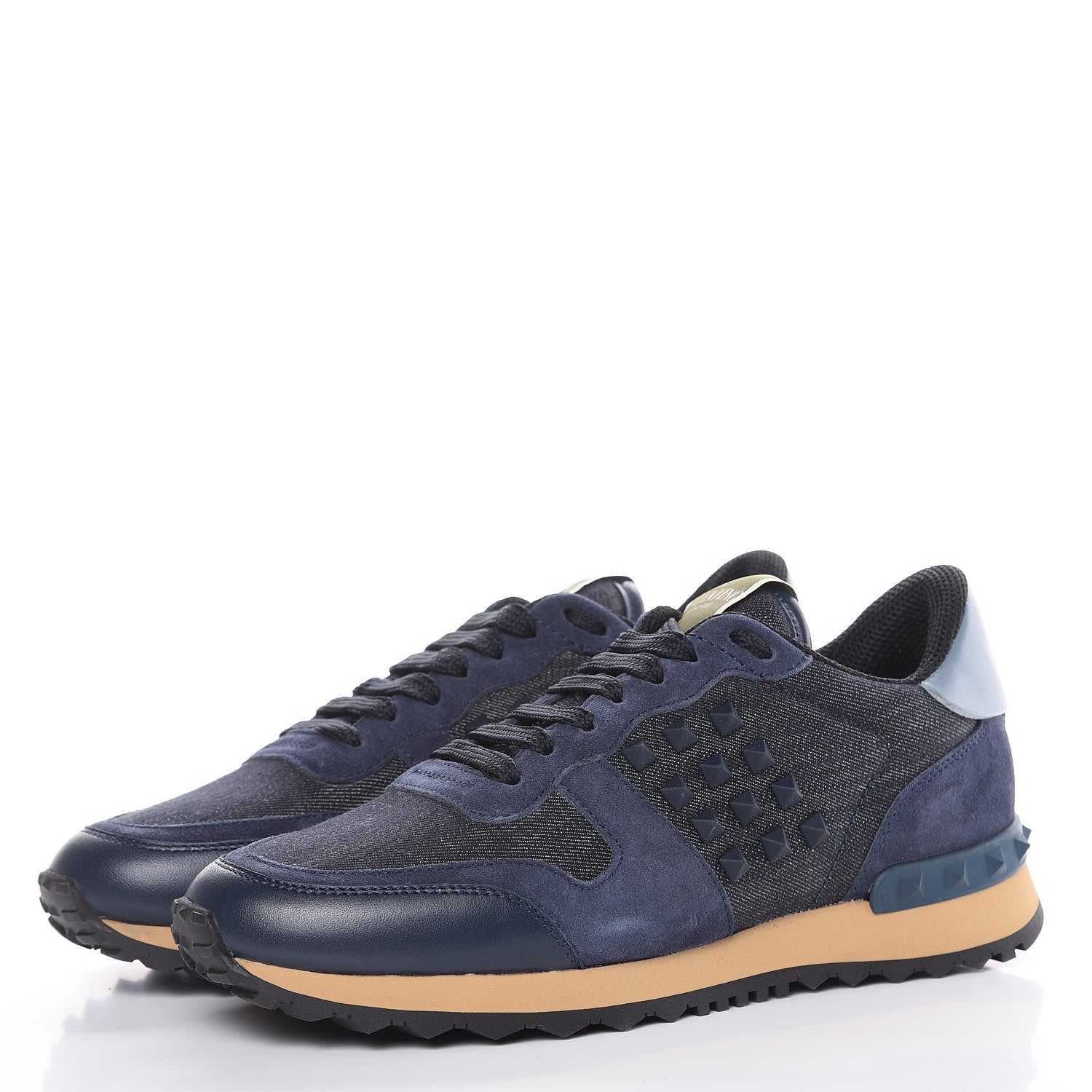 Valentino Garavani Denim Calfskin Suede Rockstud Sneakers 37.5 Deep Denim 3 of 9