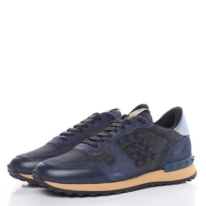 Valentino Garavani Denim Calfskin Suede Rockstud Sneakers 37.5 Deep Denim 3 of 9