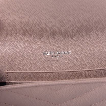 Saint Laurent Grain De Poudre Matelasse Chevron Small Monogram Envelope Wallet Pale Pink 6 of 7