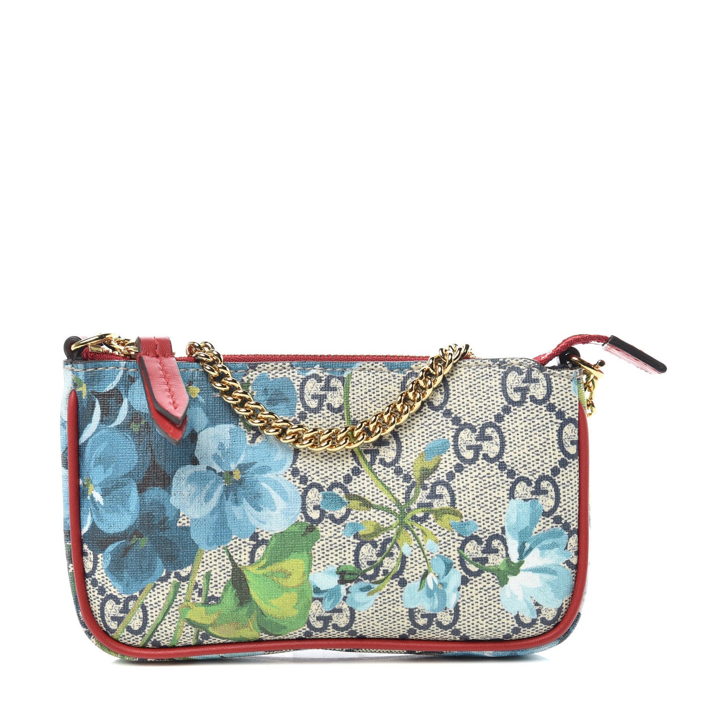 GG Supreme Monogram Blooms Mini Chain Bag Beige Blue Navy Hibiscus Red