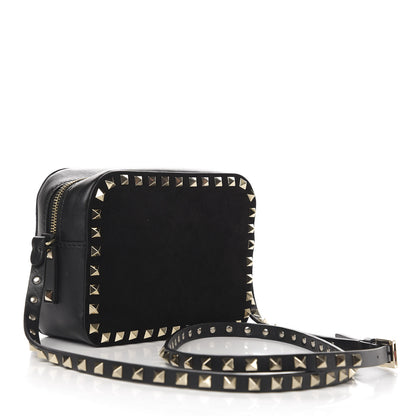 Valentino Garavani Calfskin Suede Rockstud Camera Crossbody Bag Black 3 of 9