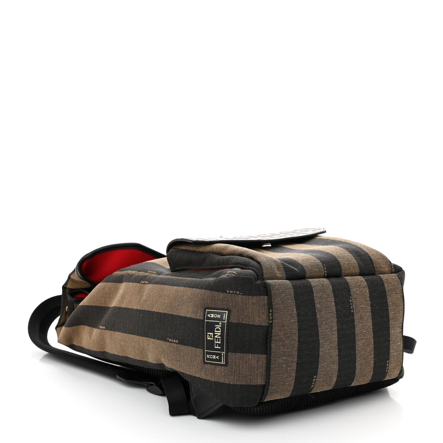 Fabric Jacquard Cuoio Romano Vitello Pequin Bi-Color FF 1974 Embossed Backpack Tobacco Moro Rosso Malboro Maya Black