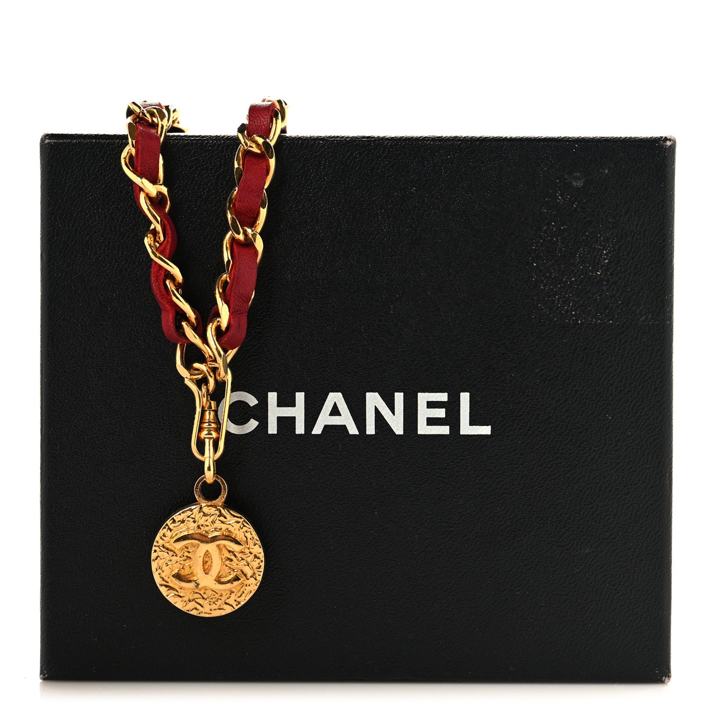 Lambskin Chain CC Medallion Belt Red Gold