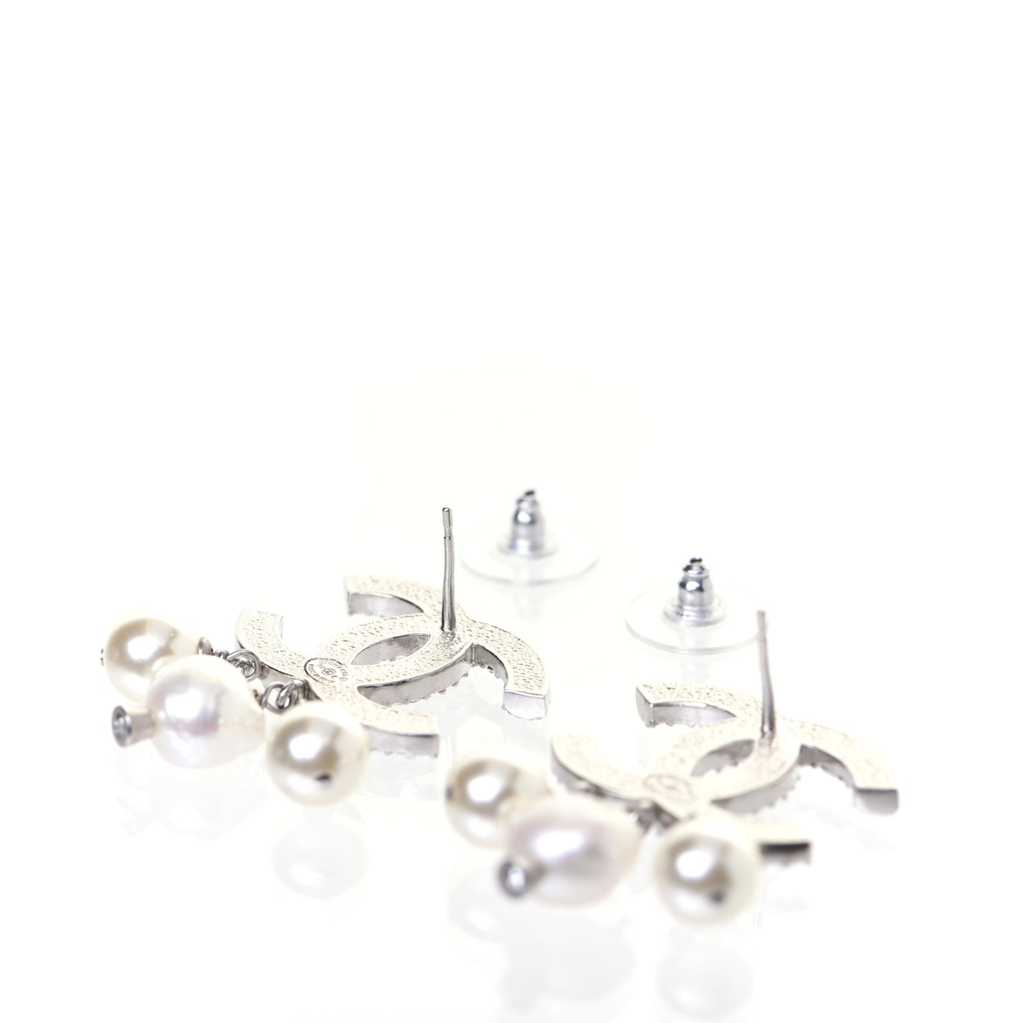 Crystal Pearl CC Drop Earrings Silver