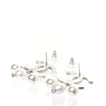Chanel Crystal Pearl CC Drop Earrings Silver 5 of 9
