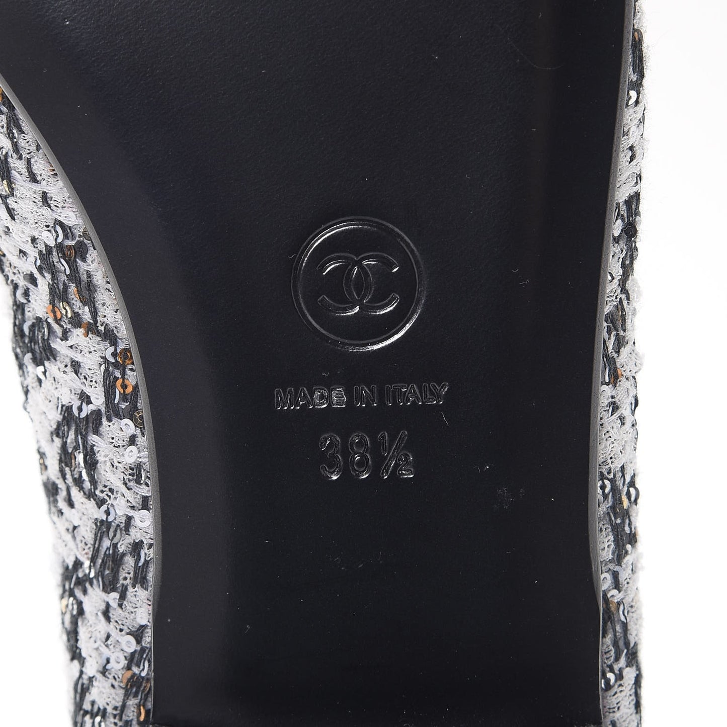 Tweed Sequin Cap Toe Ballerina Flats 38.5 Black Blue