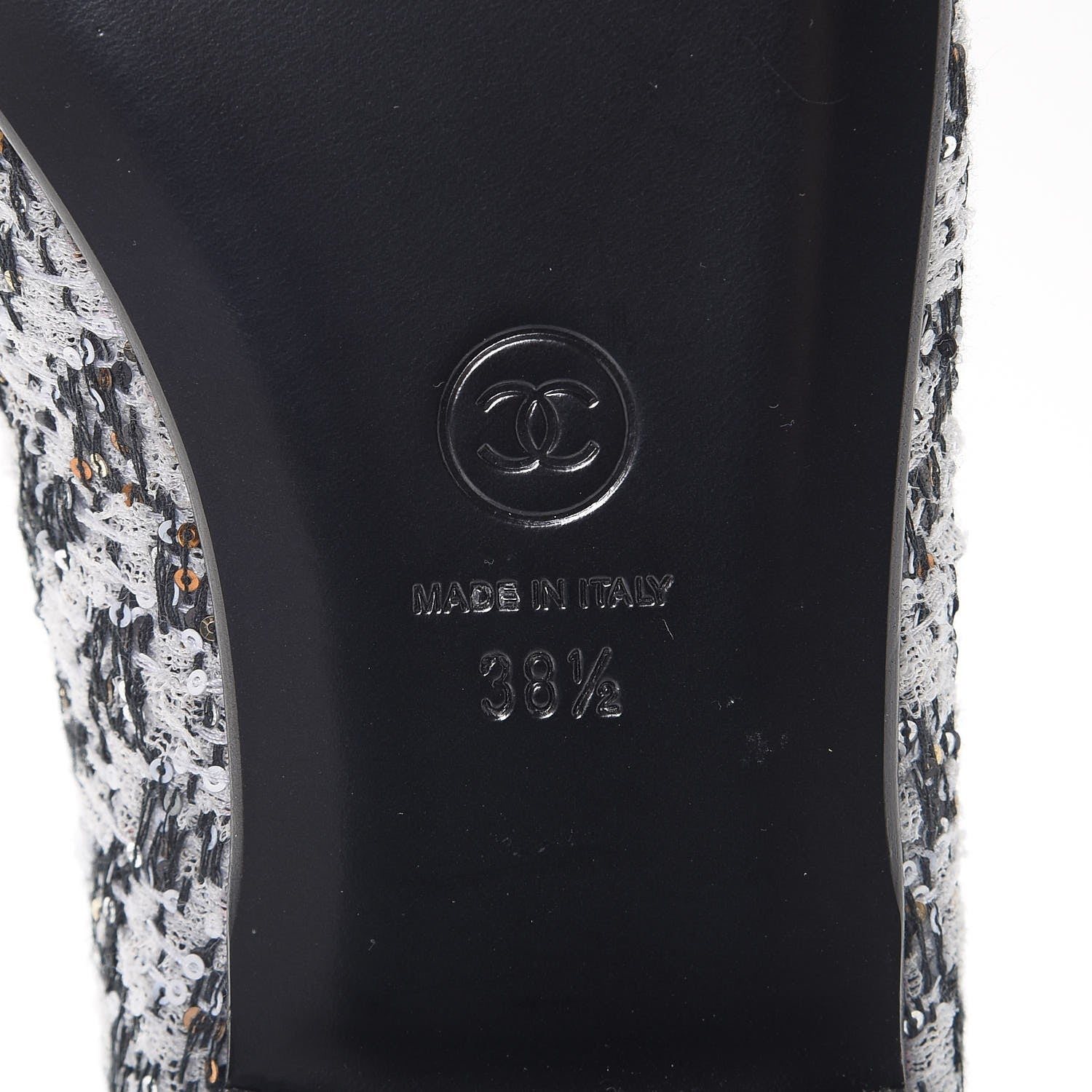 Chanel Tweed Sequin Cap Toe Ballerina Flats 38.5 Black Blue 6 of 11
