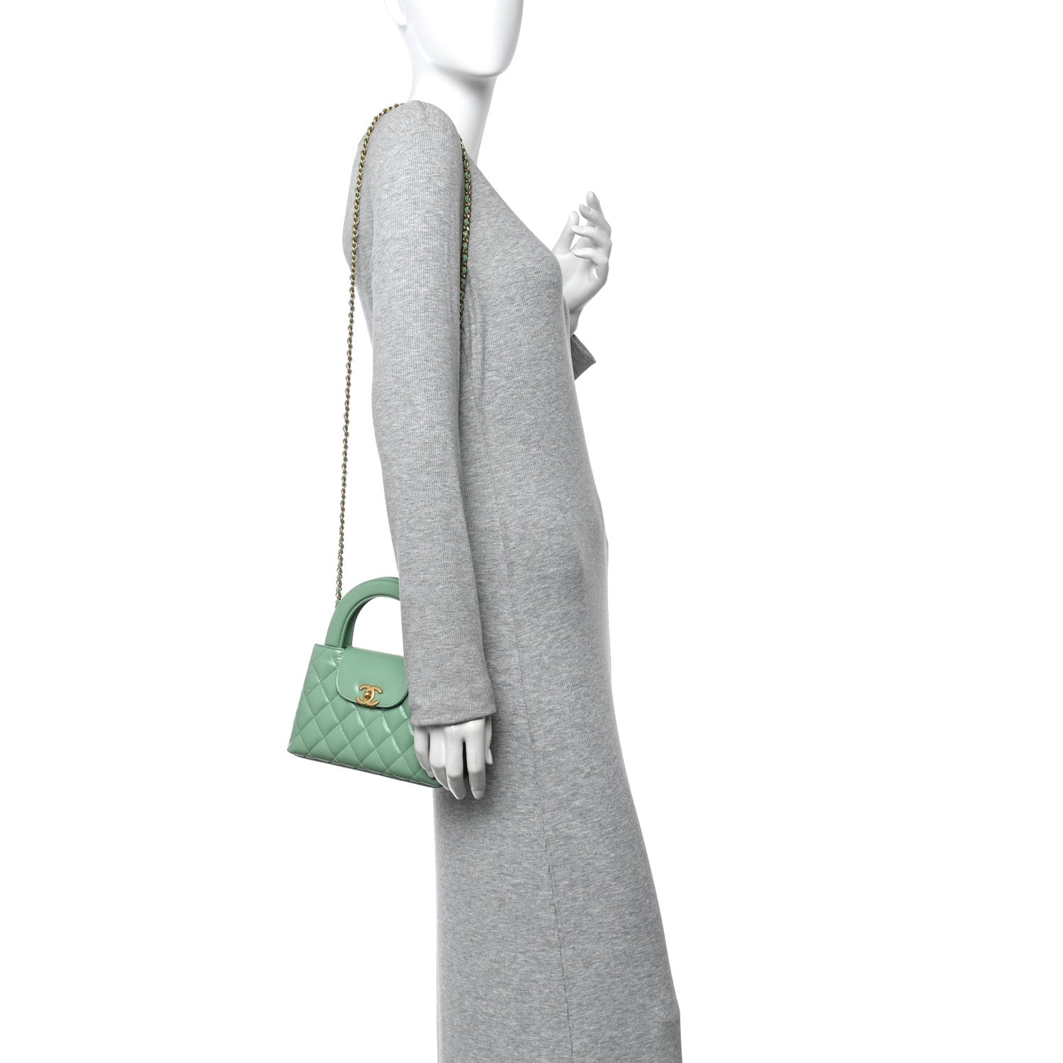 Chanel Shiny Aged Calfskin Quilted Nano Kelly Shopper Light Green 2 of 10