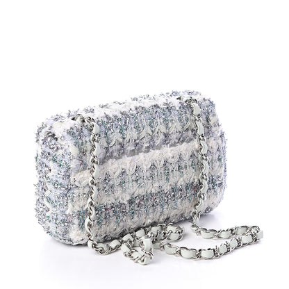 Chanel Tweed Quilted Mini Rectangular Flap Light Green Silver White 2 of 10
