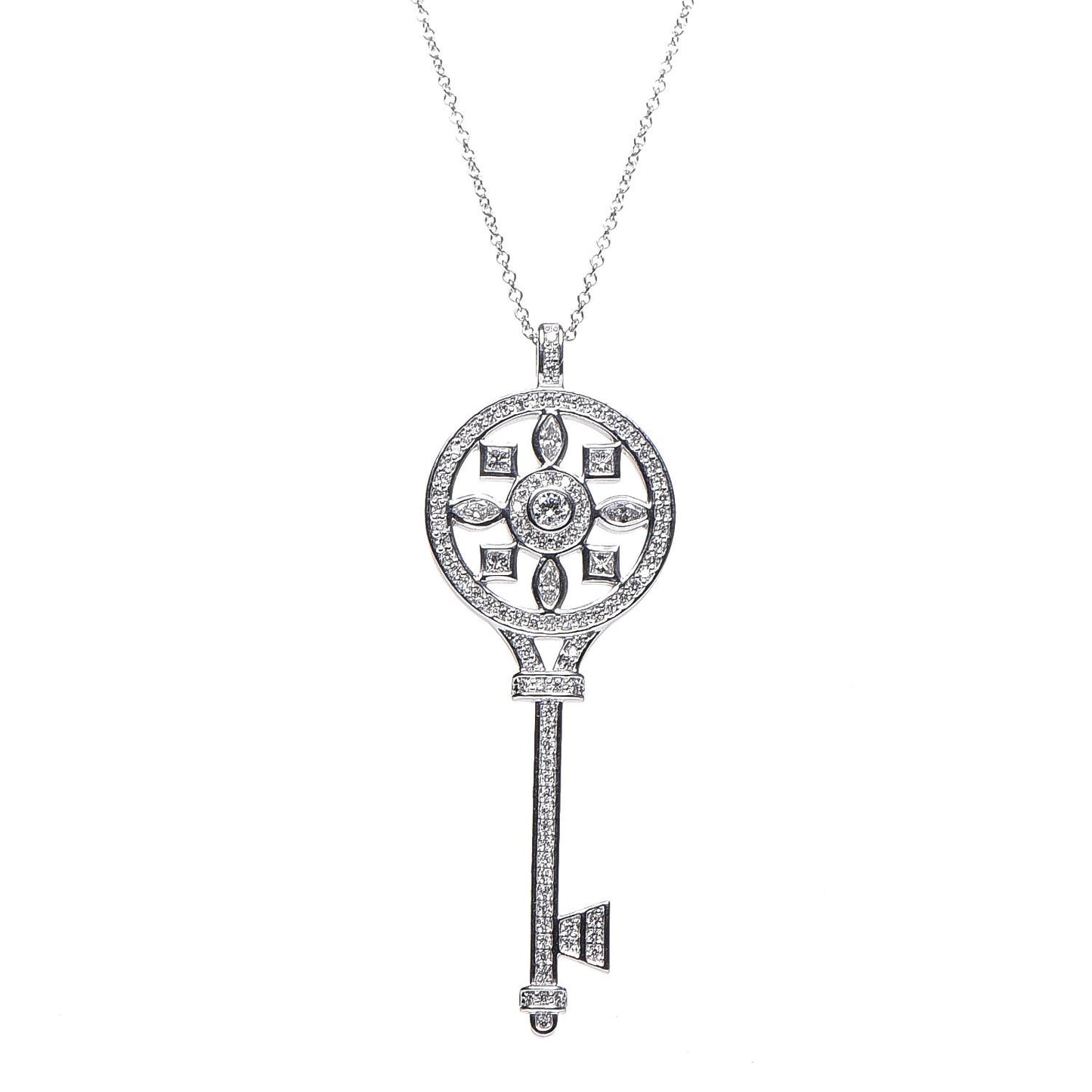 Platinum Diamond Kaleidoscope Key Pendant Necklace