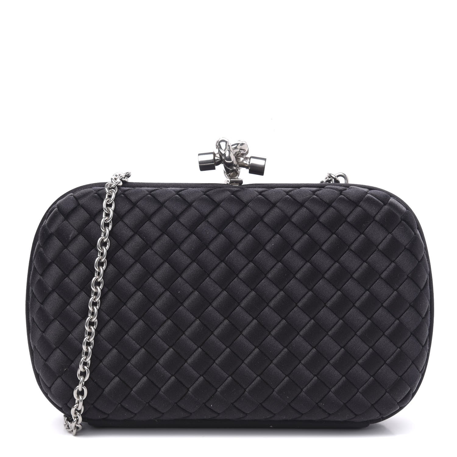 Bottega Veneta Satin Intreccio Impero Chain Knot Clutch Black 1 of 8
