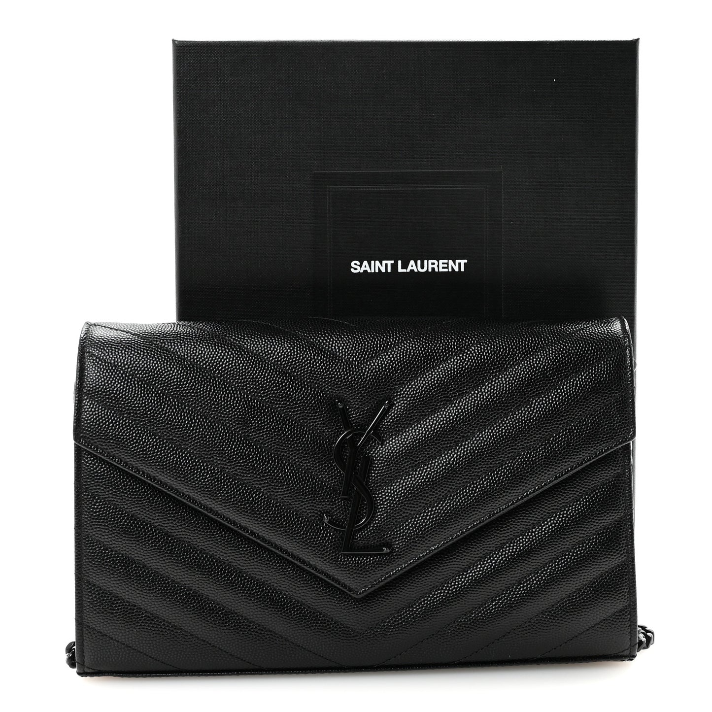Grain De Poudre Matelasse Chevron Monogram Monochrome Chain Wallet Black