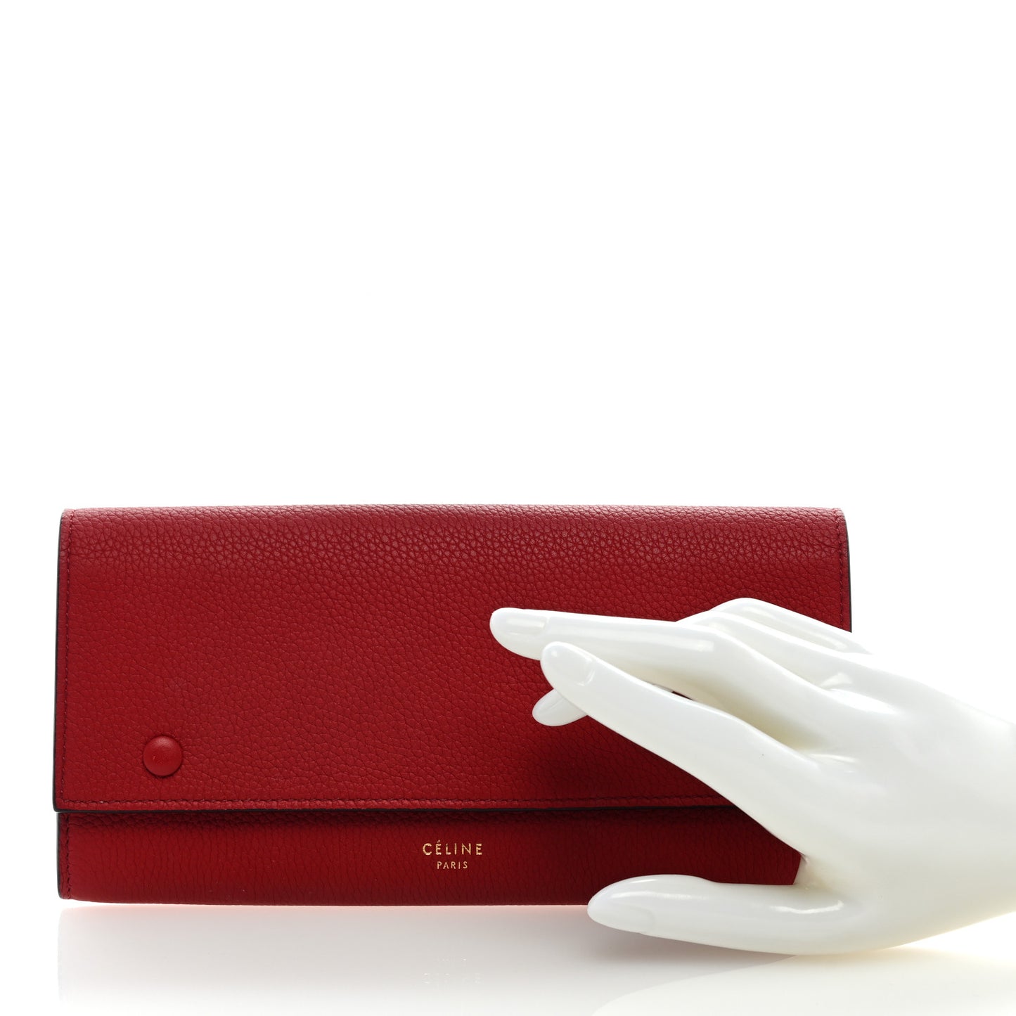 Drummed Calfskin Large Multifunction Flap Wallet Coquelicot