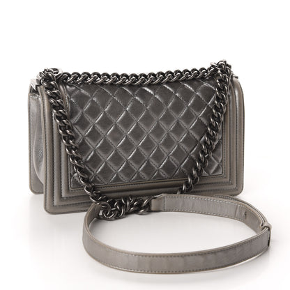 Chanel Metallic Calfskin Quilted Medium Boy Flap Silver 3 of 15