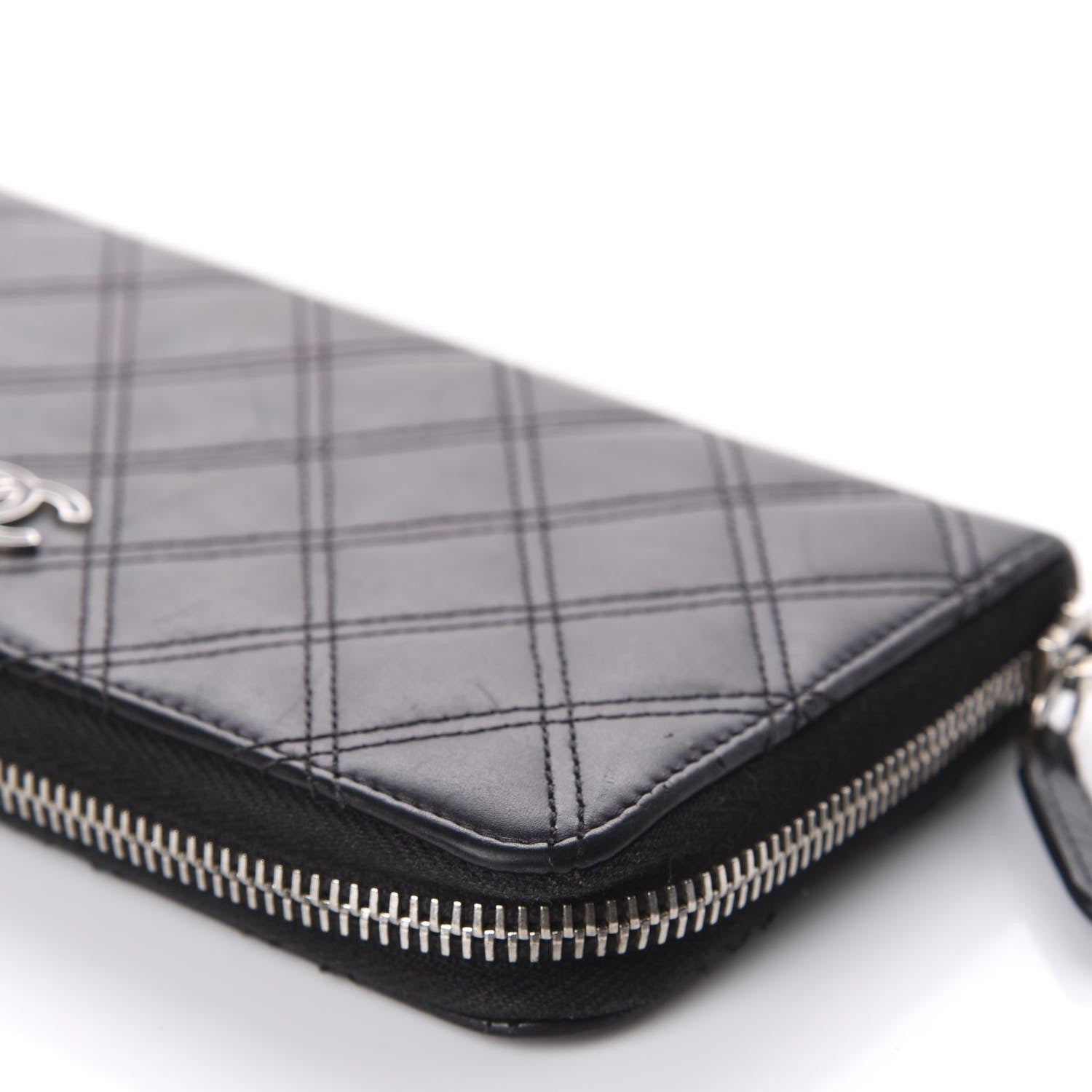 Chanel Lambskin Double Stitch Quilted Large Gusset Zip Around Wallet Black 9 of 19