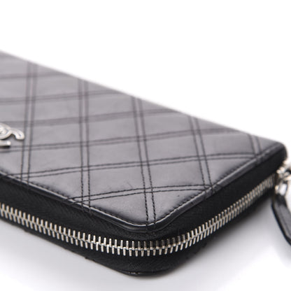 Chanel Lambskin Double Stitch Quilted Large Gusset Zip Around Wallet Black 9 of 19