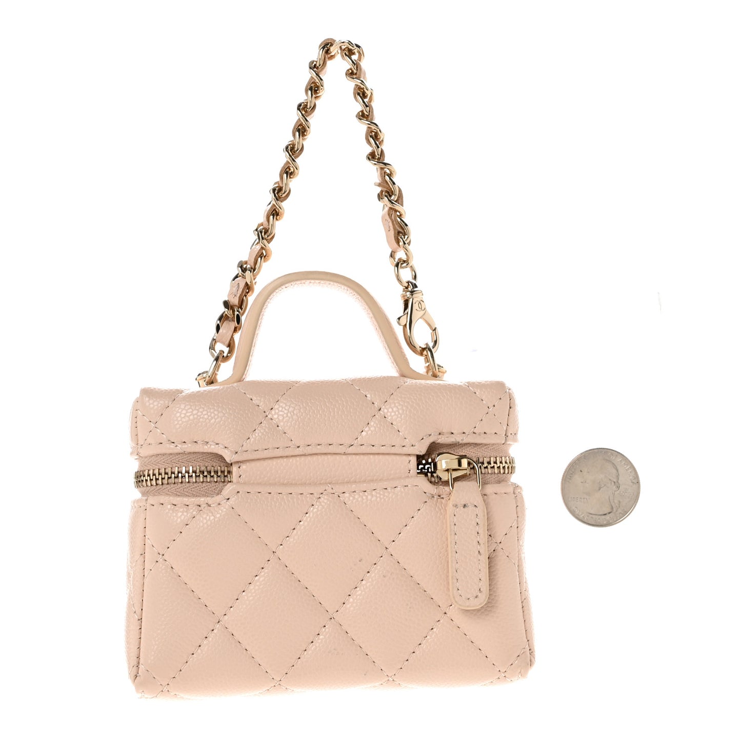 Caviar Quilted Mini Bag Charm With Chain Light Beige