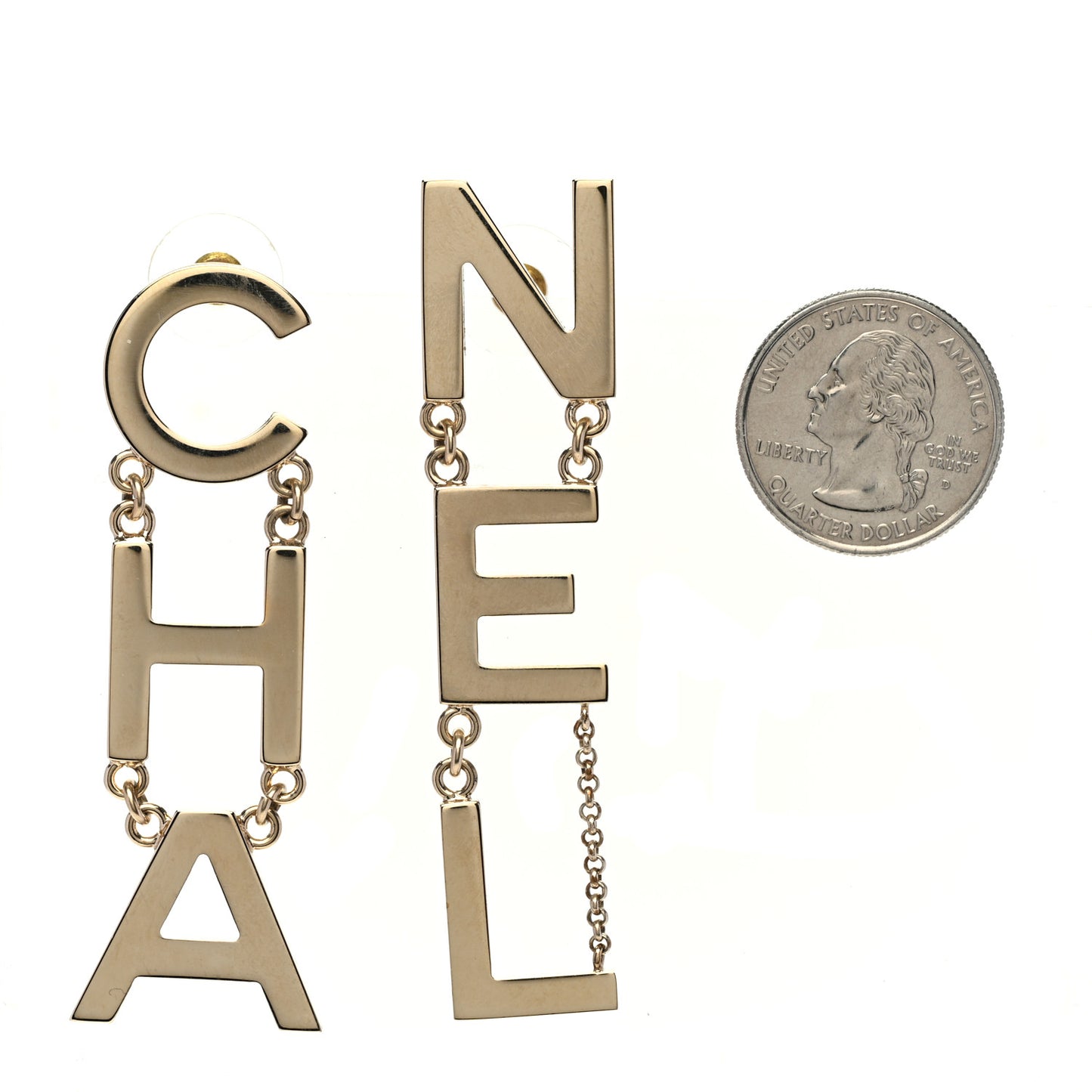 Metal Cha-Nel Logo Drop Earrings Gold