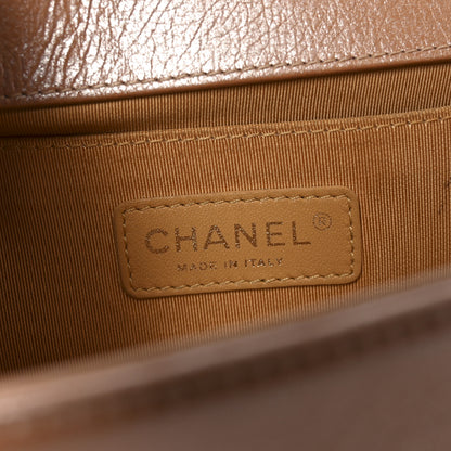 Chanel Metallic Calfskin Quilted Medium Boy Flap Dark Beige 10 of 19