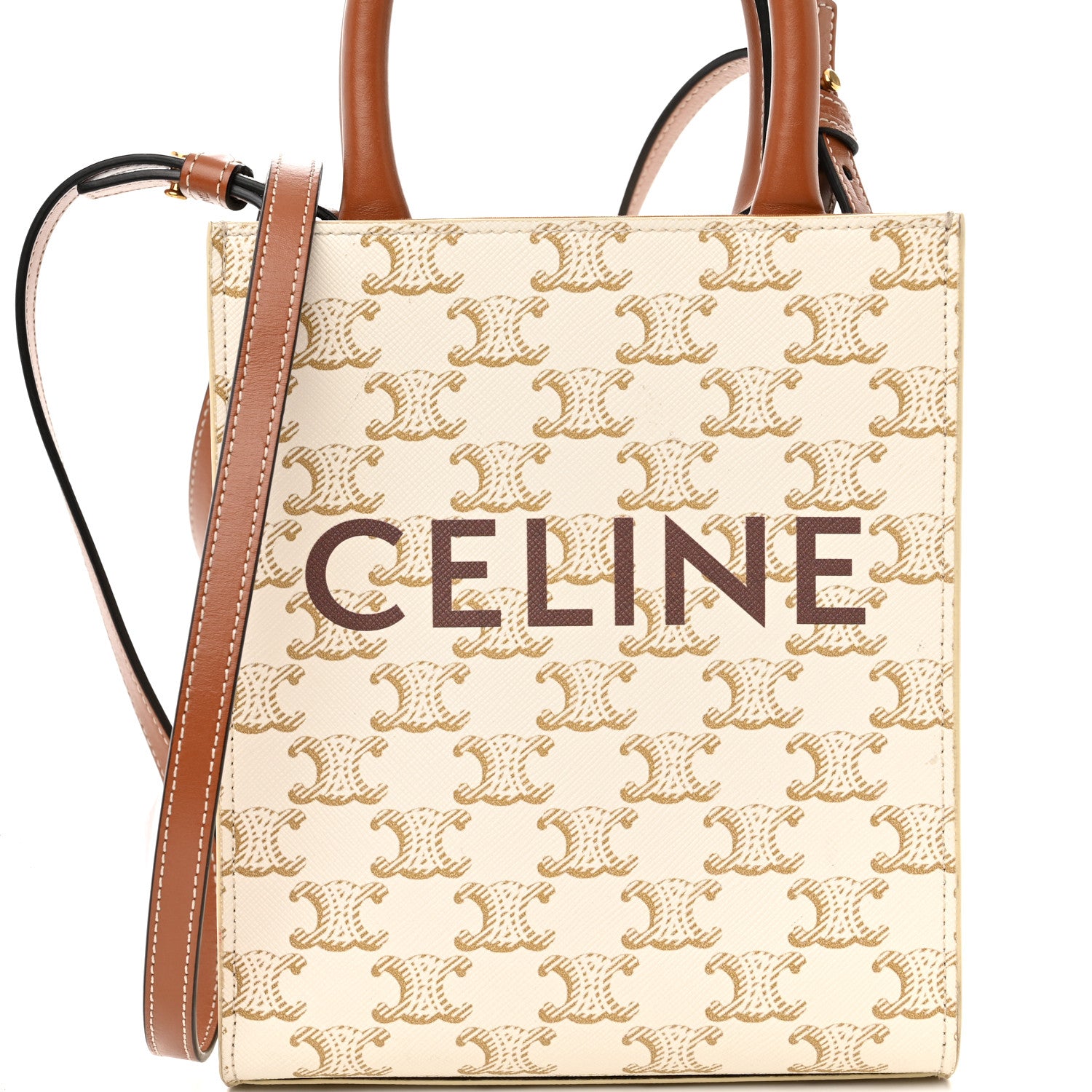 Celine Triomphe Canvas Calfskin Mini Vertical Cabas White 6 of 9