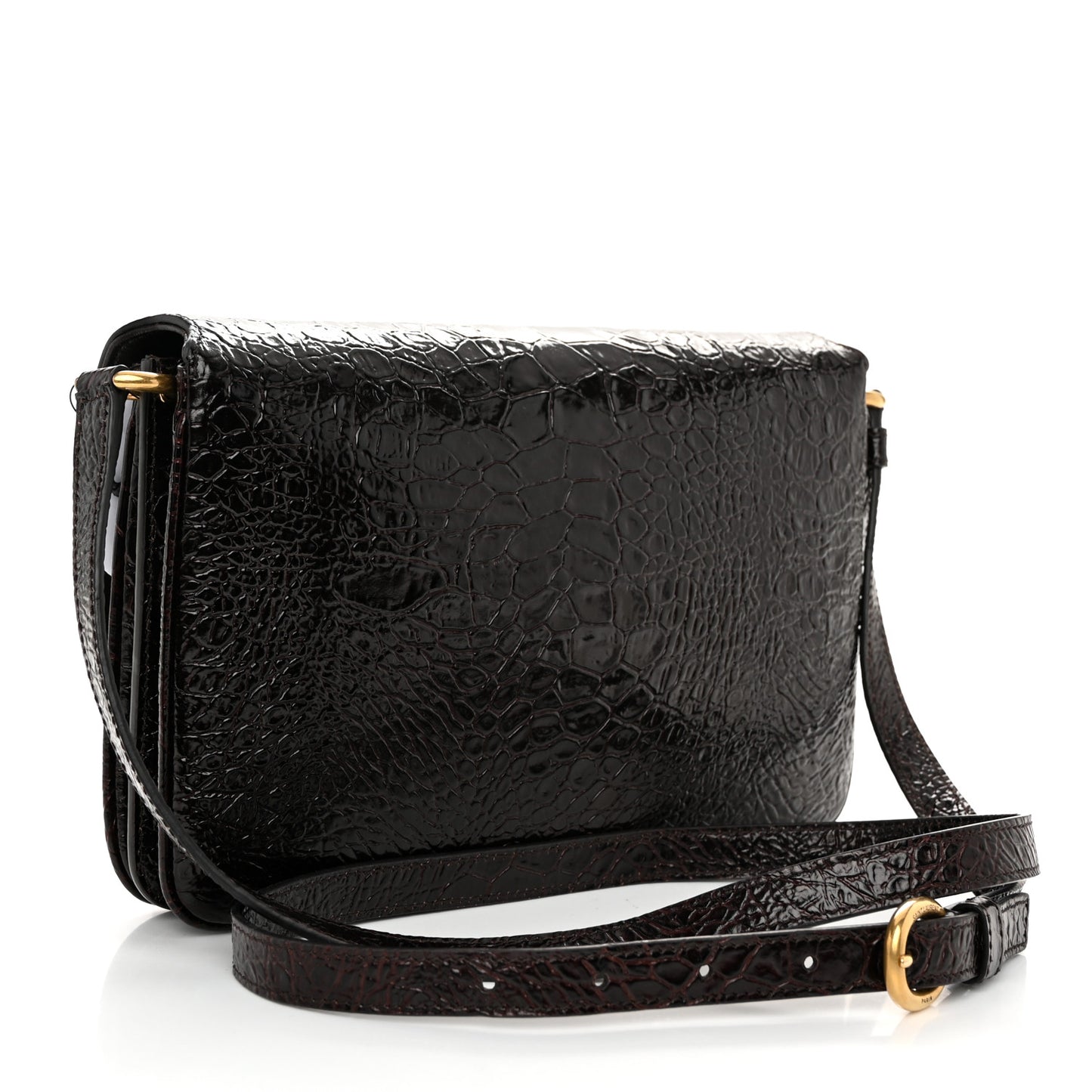 Shiny Crocodile Embossed Calfskin Le Maillon Satchel Coffee