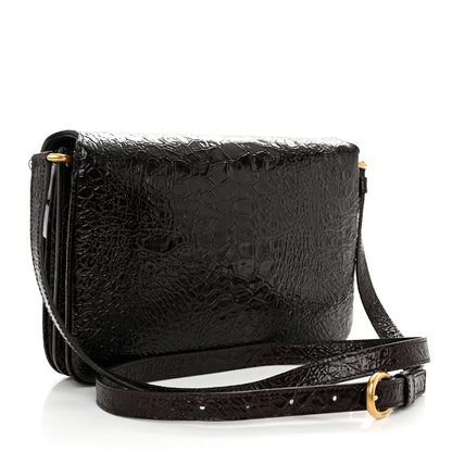 Saint Laurent Shiny Crocodile Embossed Calfskin Le Maillon Satchel Coffee 3 of 10