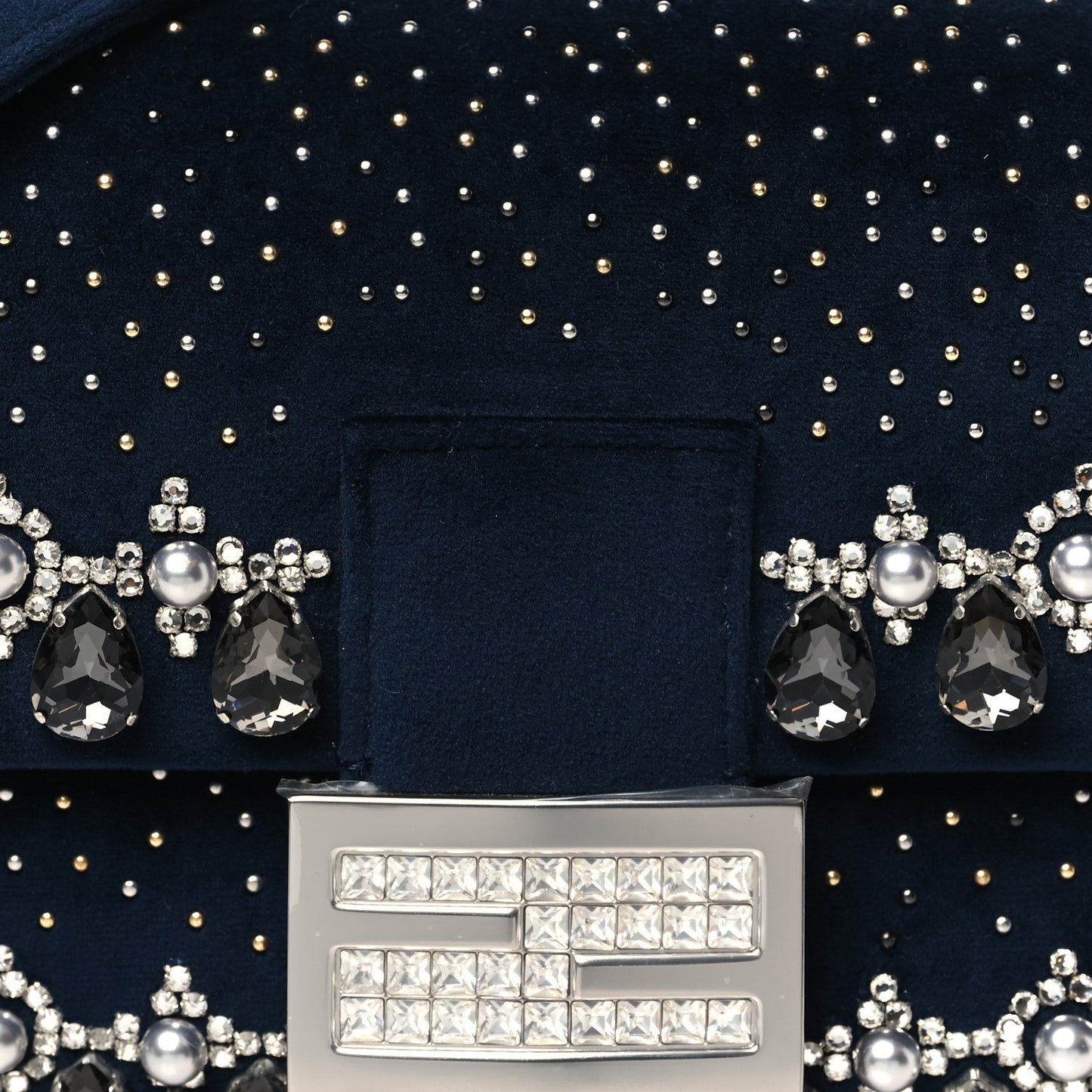 Velvet Crystal Embellished Baguette Midnight