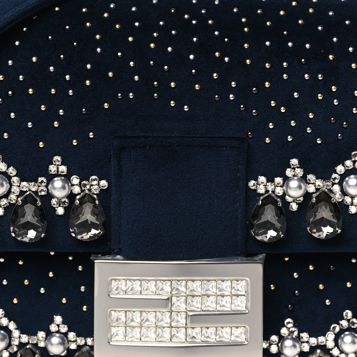Fendi Velvet Crystal Embellished Baguette Midnight 8 of 10