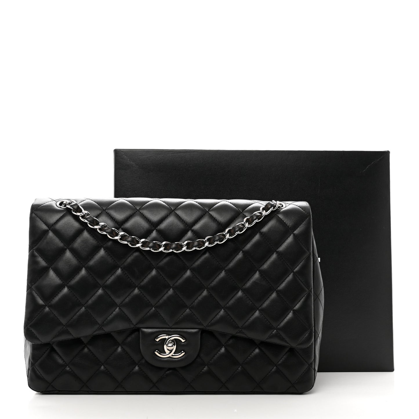 Lambskin Quilted Maxi Single Flap Black