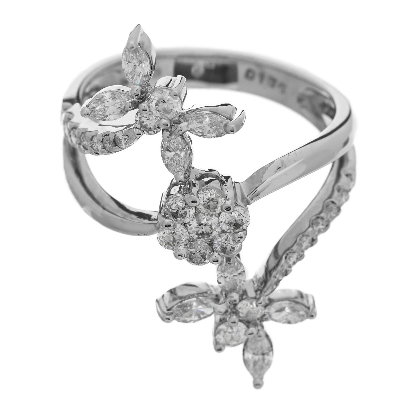 18K White Gold Diamond 1.35ctw Floral Butterfly Ring  56 7.5