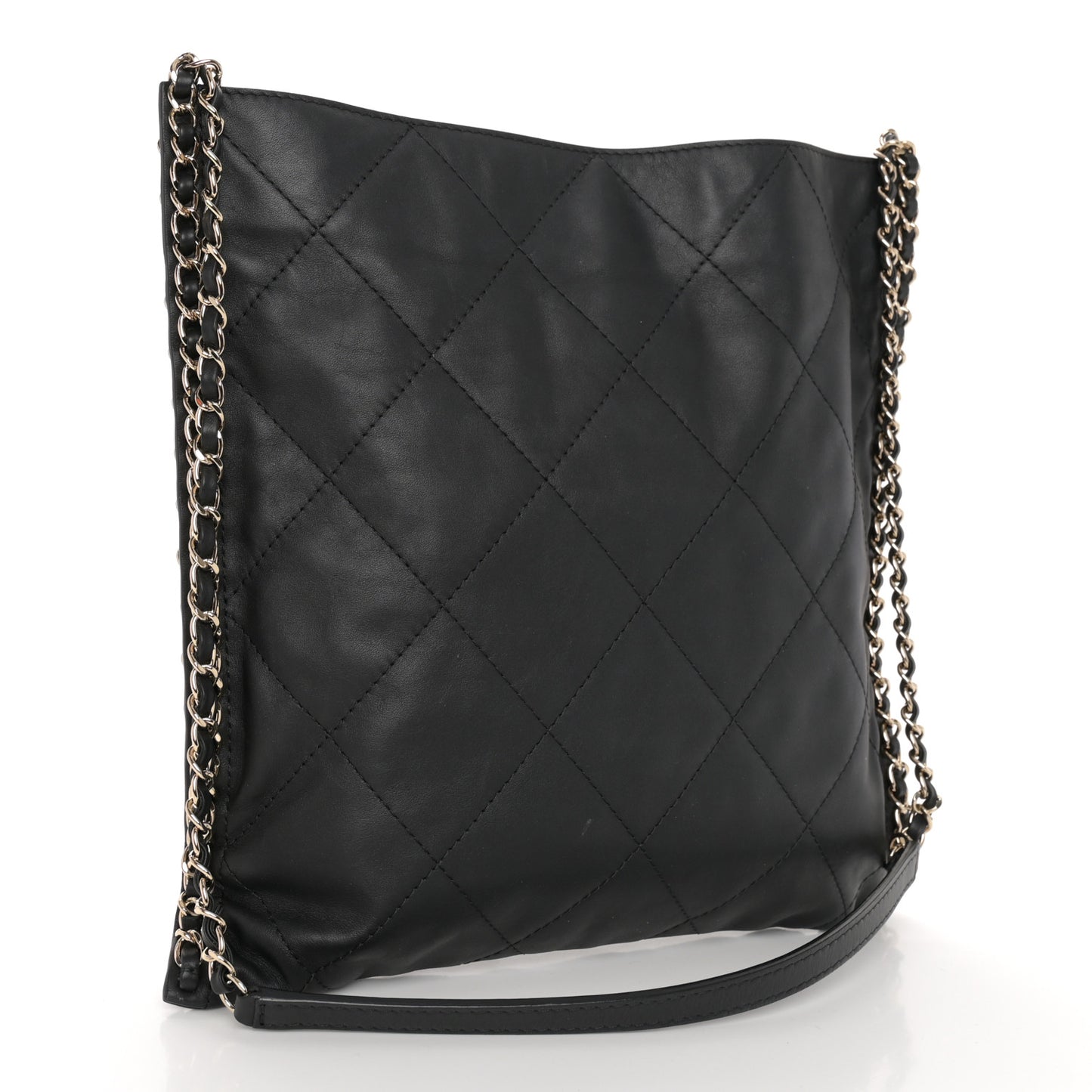 Calfskin Quilted Chain Flat Tote Black