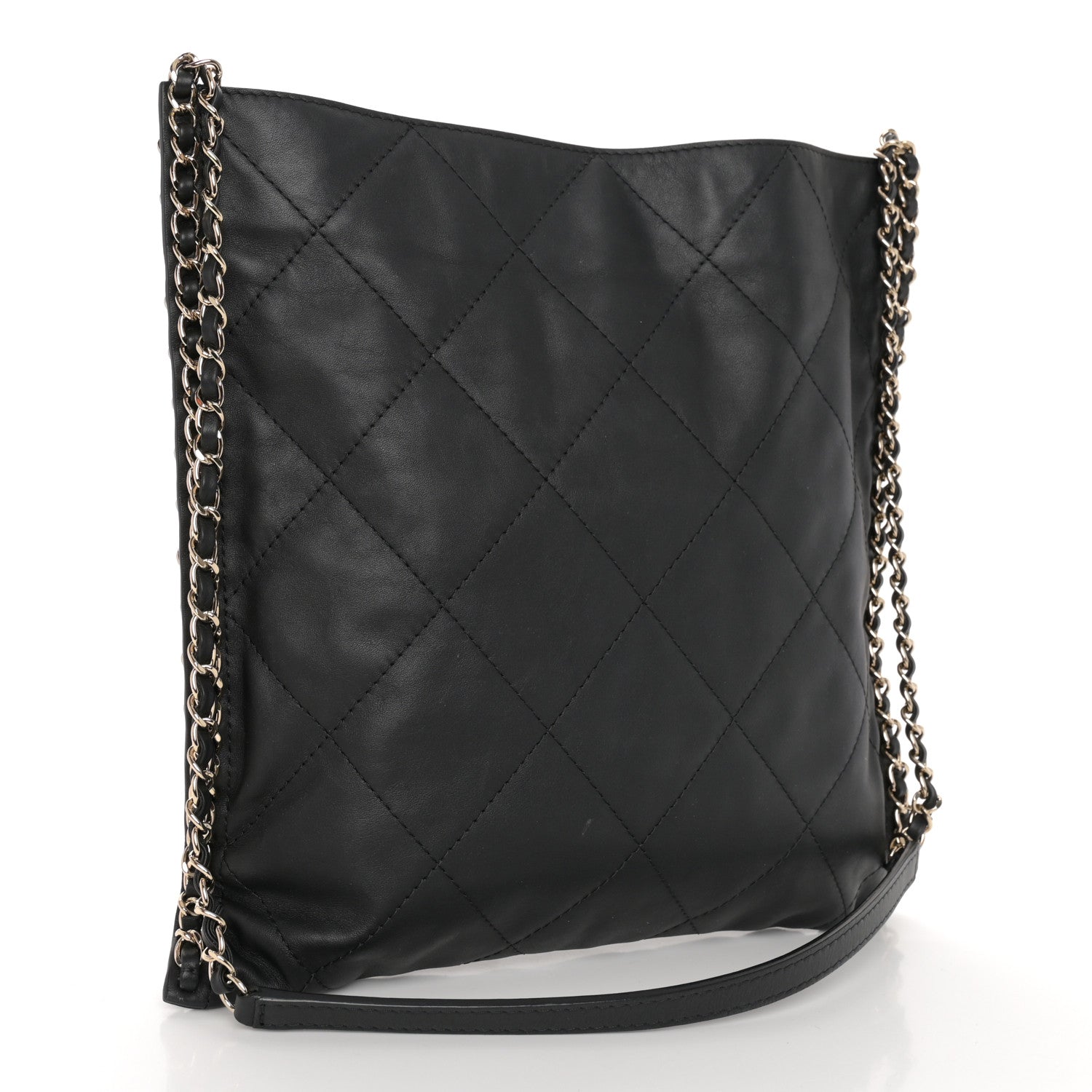 Chanel Calfskin Quilted Chain Flat Tote Black 3 of 10