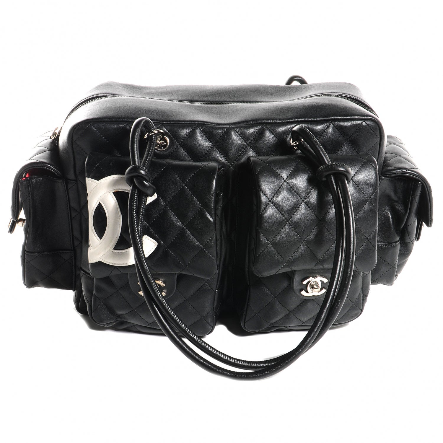 Chanel Calfskin Quilted Large Cambon Multipocket Reporter Black White 1 of 7