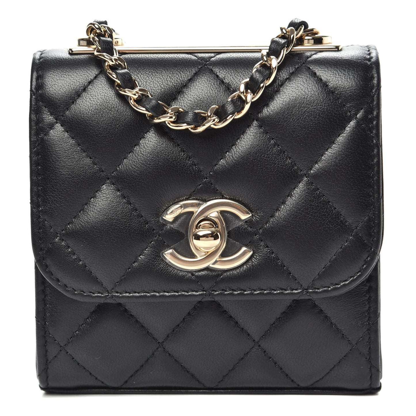 Lambskin Quilted Mini Trendy CC Chain Wallet Black