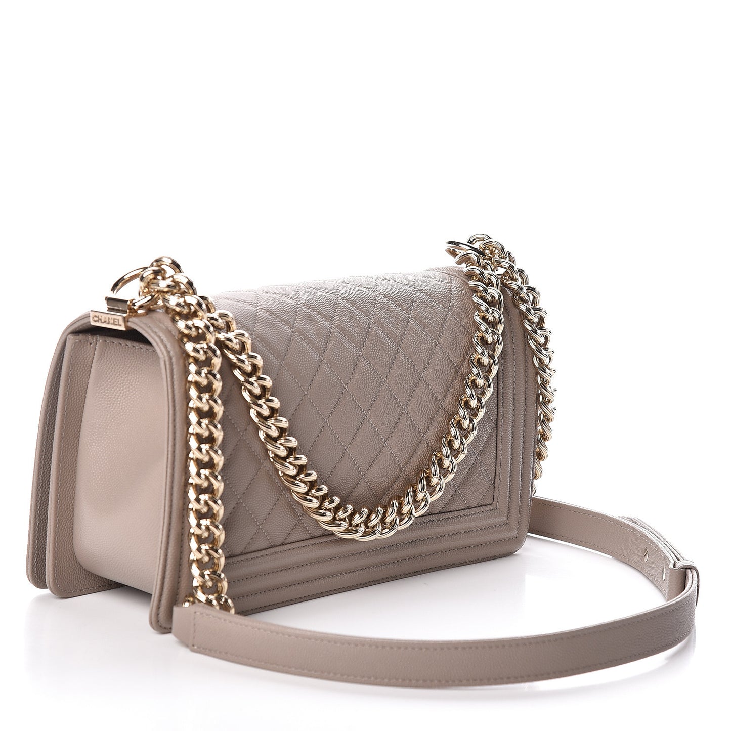 Caviar Quilted Medium Boy Flap Dark Beige