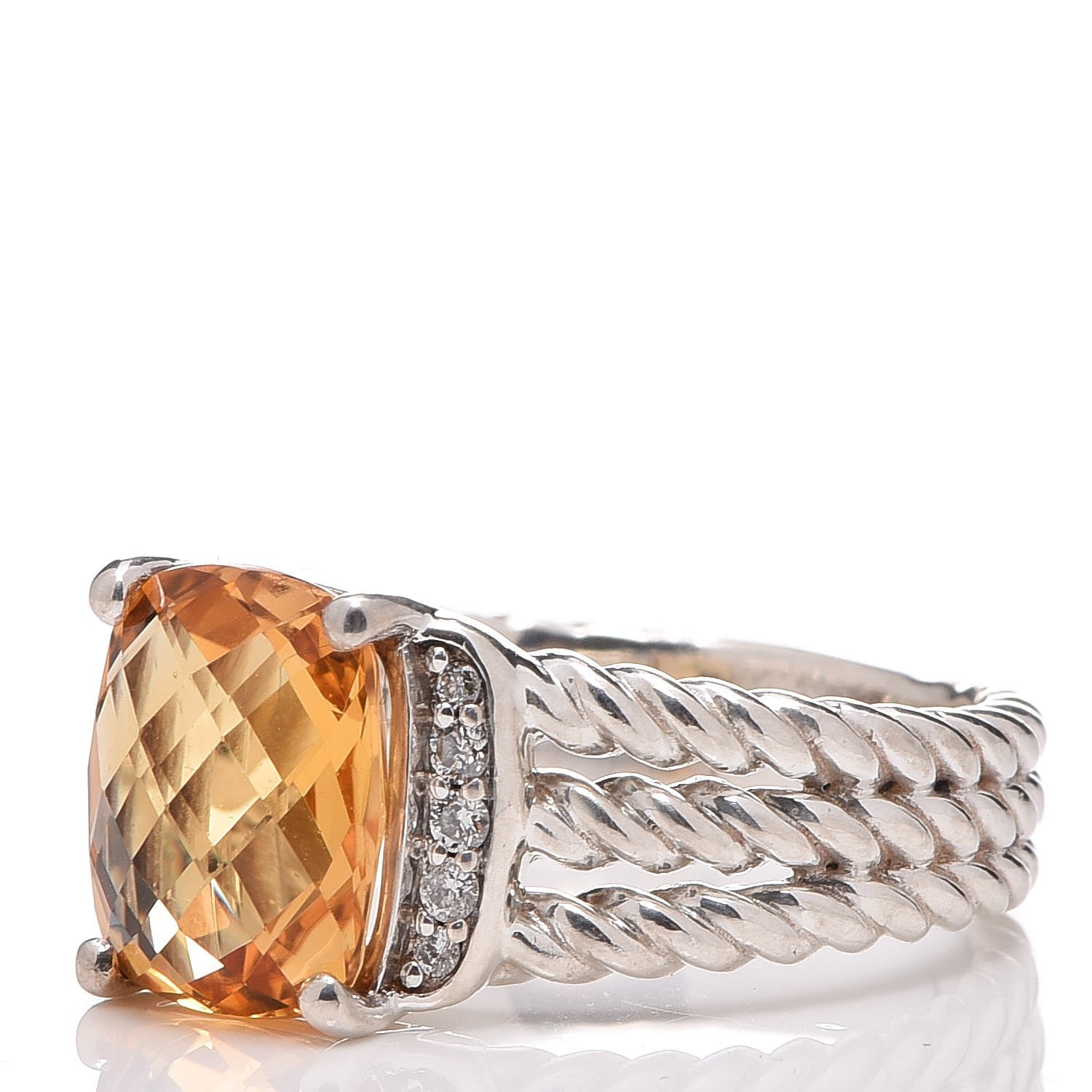 David Yurman Sterling Silver Diamond Citrine 10mm Petite Wheaton Ring 52 6 3 of 12