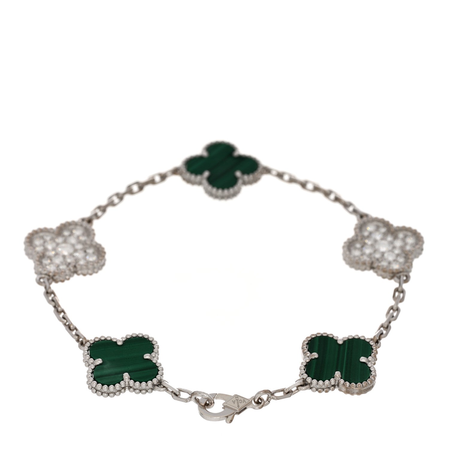 Van Cleef & Arpels VAN CLEEF & ARPELS 18K White Gold Diamond Malachite 5 Motifs Vintage Alhambra Bracelet 2 of 5