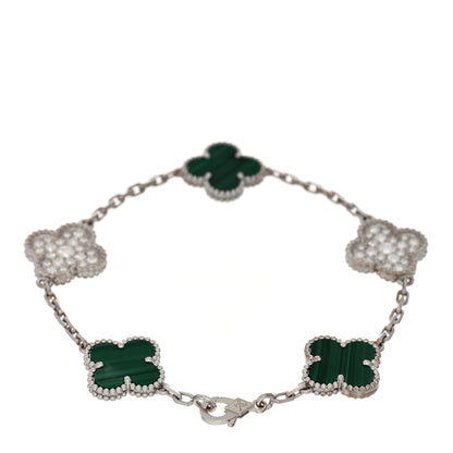Van Cleef & Arpels VAN CLEEF & ARPELS 18K White Gold Diamond Malachite 5 Motifs Vintage Alhambra Bracelet 2 of 5