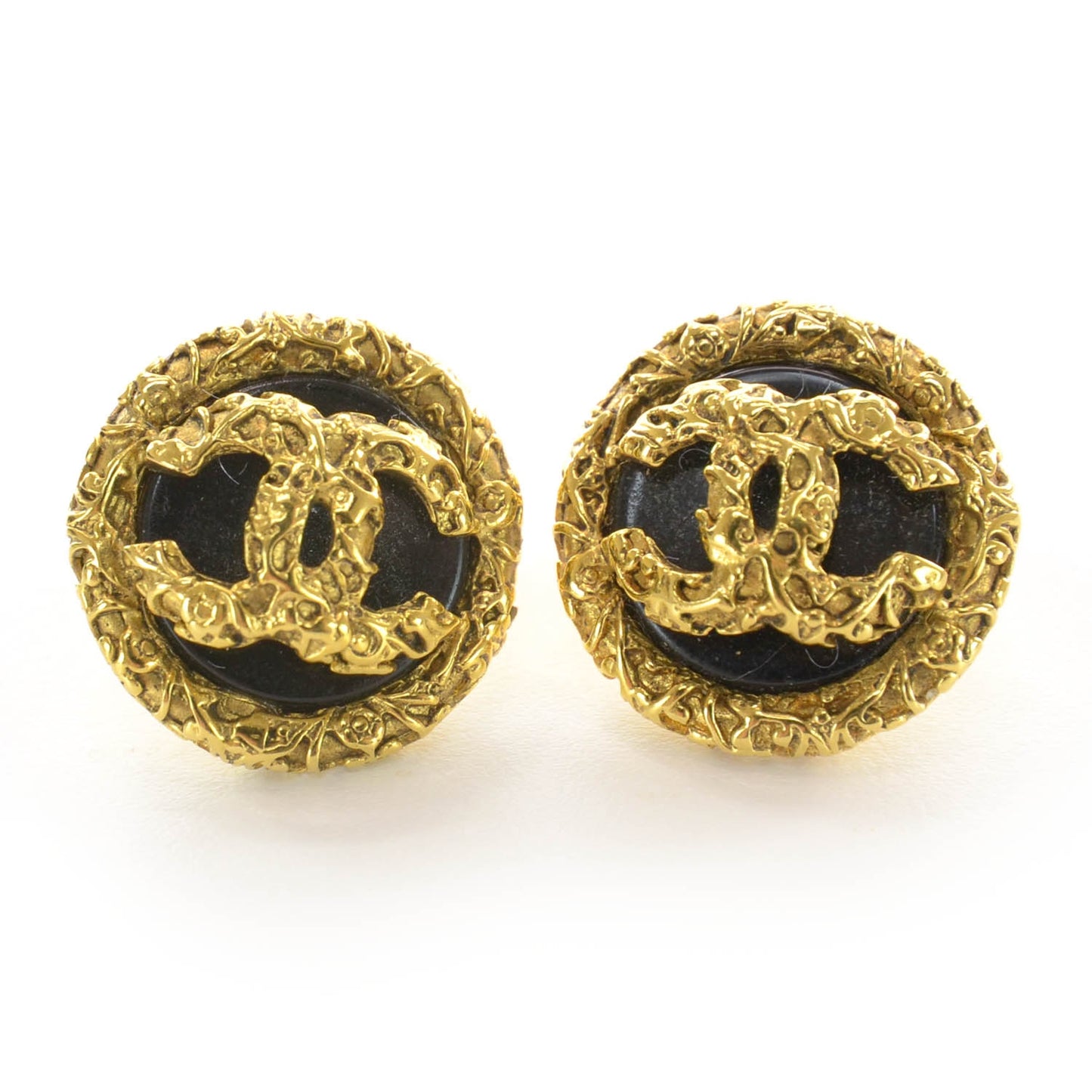 CC Clip On Earrings Black and Gold