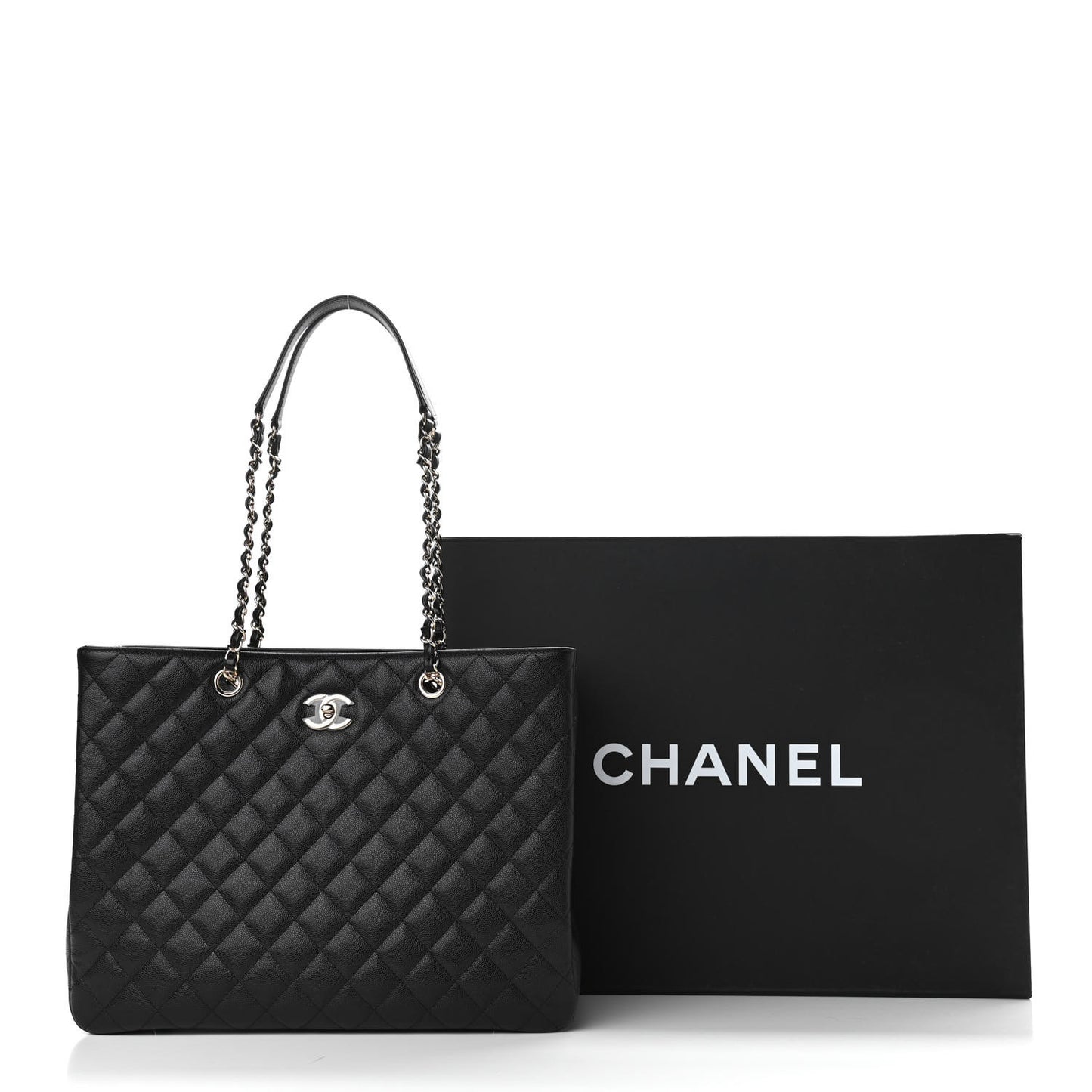 Caviar Quilted Large Shopping Tote Black