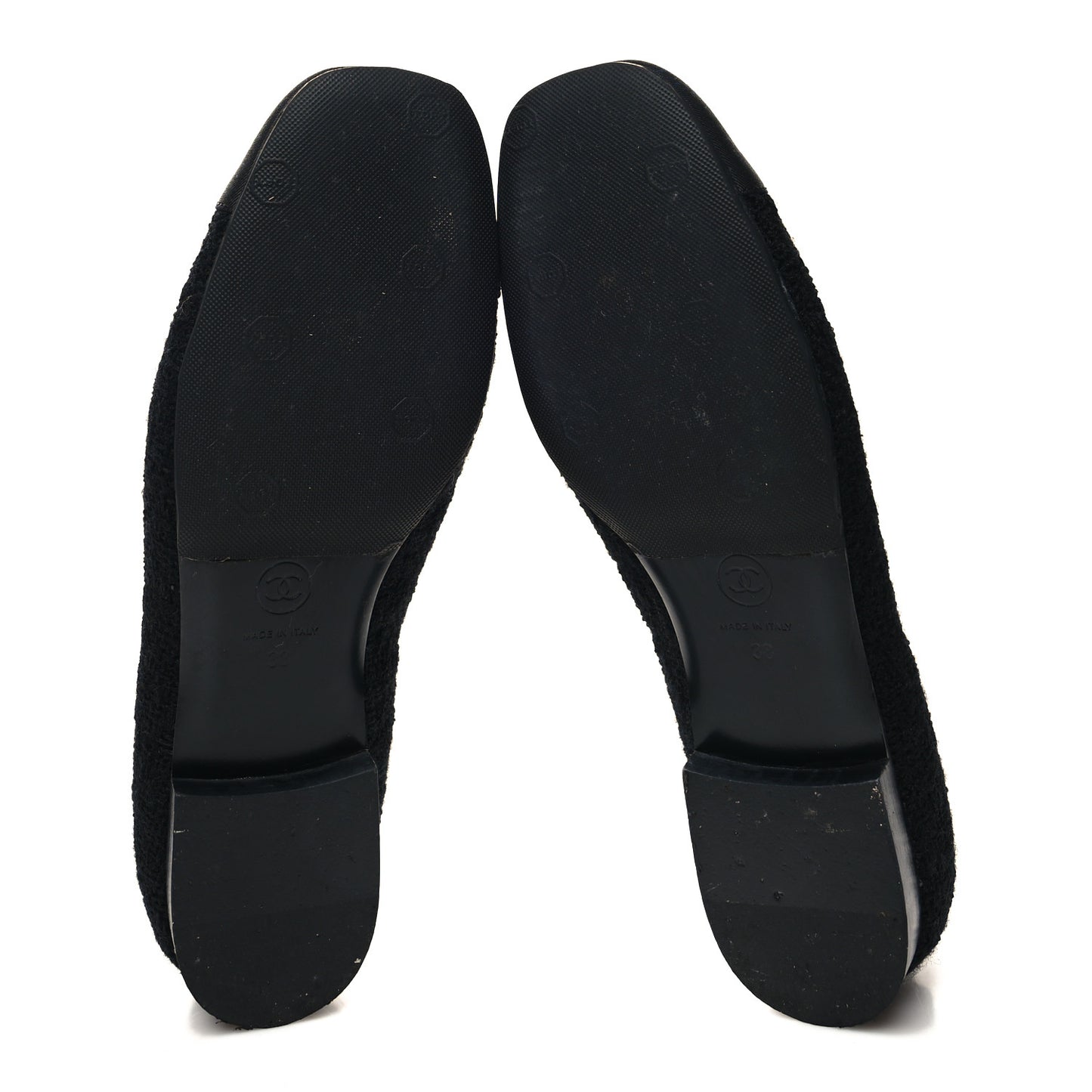 Tweed Grosgrain Chained Cap Toe Ballerina Flats 38 Black
