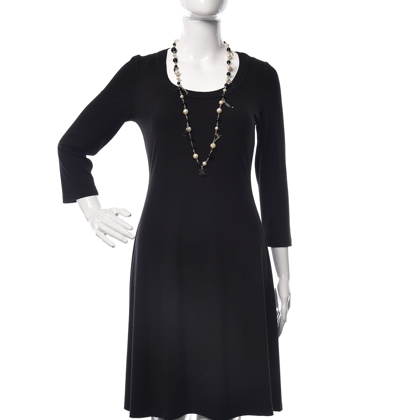 Pearl Bead Enamel CC Long Necklace Black Gold