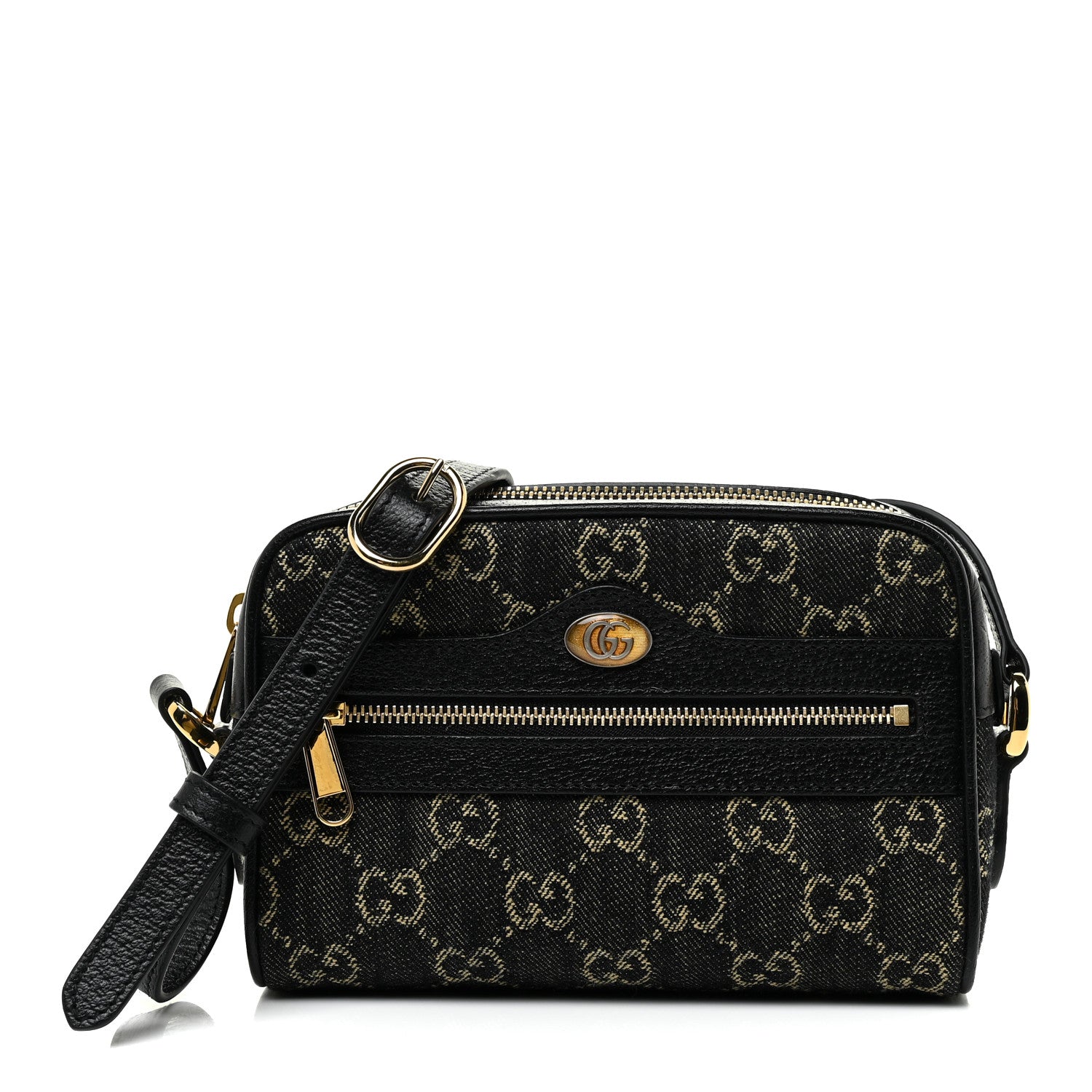 Gucci Jacquard Black Denim GG Monogram Mini Ophidia Shoulder Bag Black Ivory 1 of 11