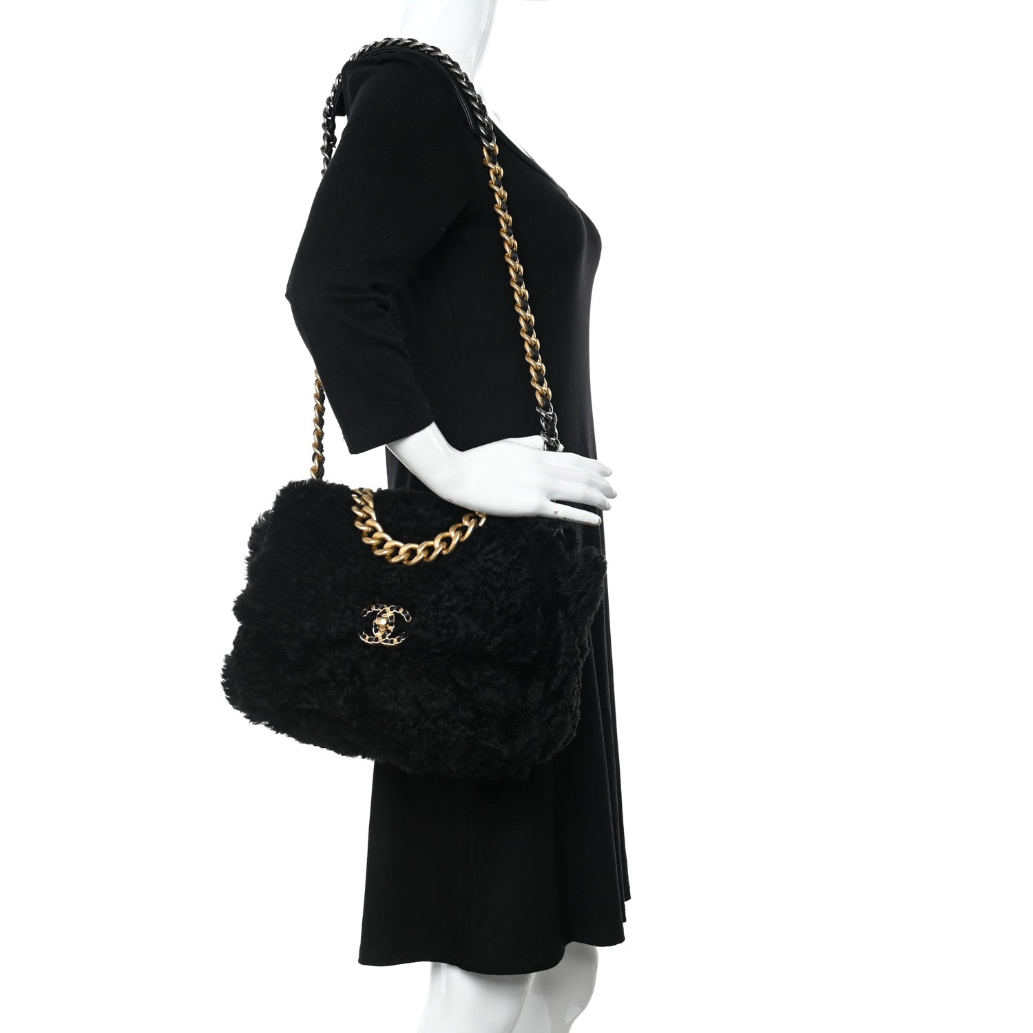 Chanel Shearling Sheepskin Large Chanel 19 Flap Black 2 of 10