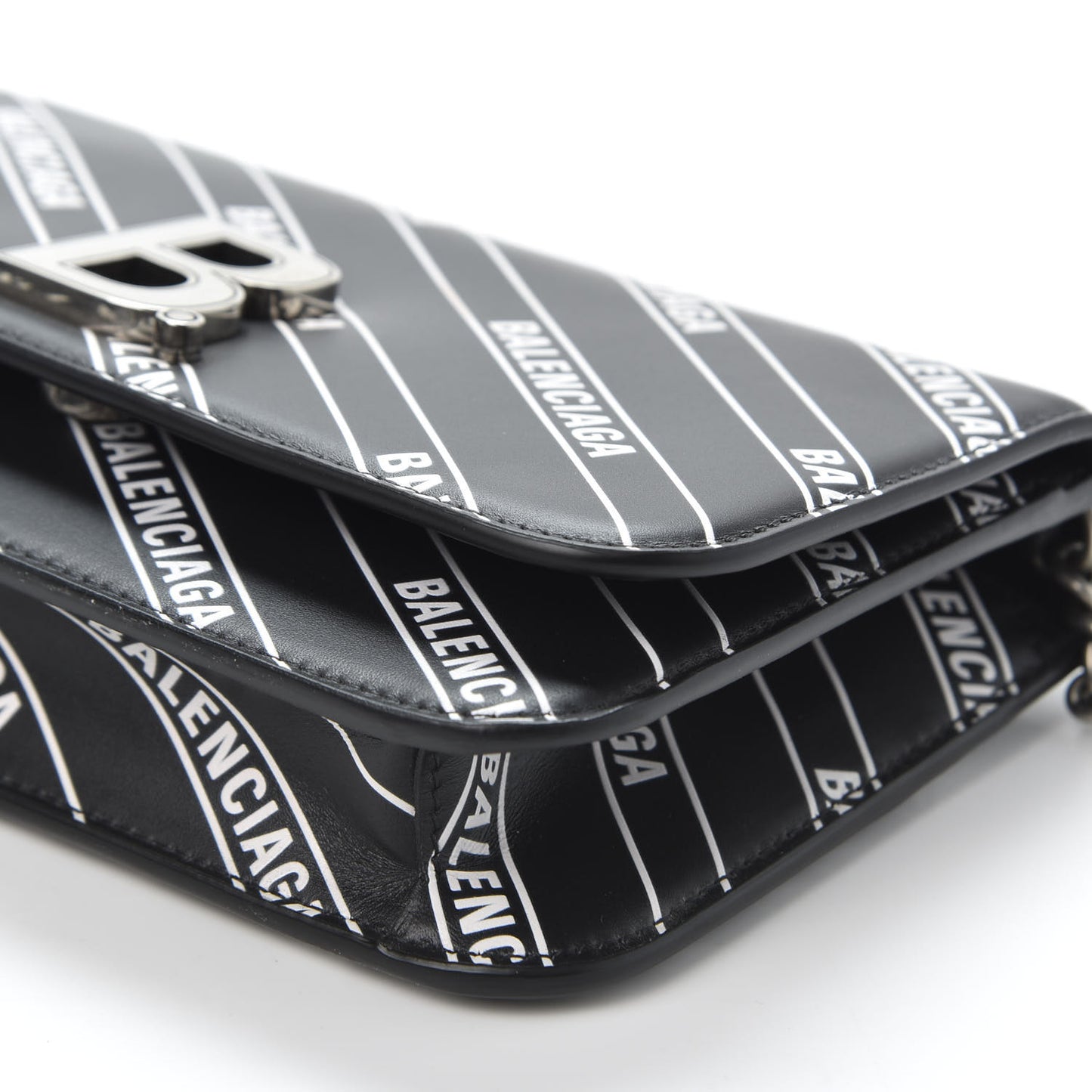 Matte Calfskin Diagonal Allover Logo Print B Wallet on Chain Black White