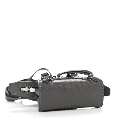 Balenciaga Grained Calfskin Neo Classic Silver Hardware Super Nano City Crossbody Dark Grey 4 of 9