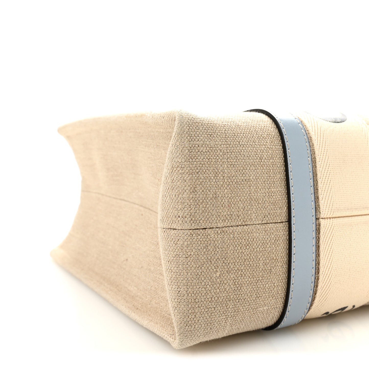 Linen Calfskin Medium Woody Ribbon Tote White Light Blue