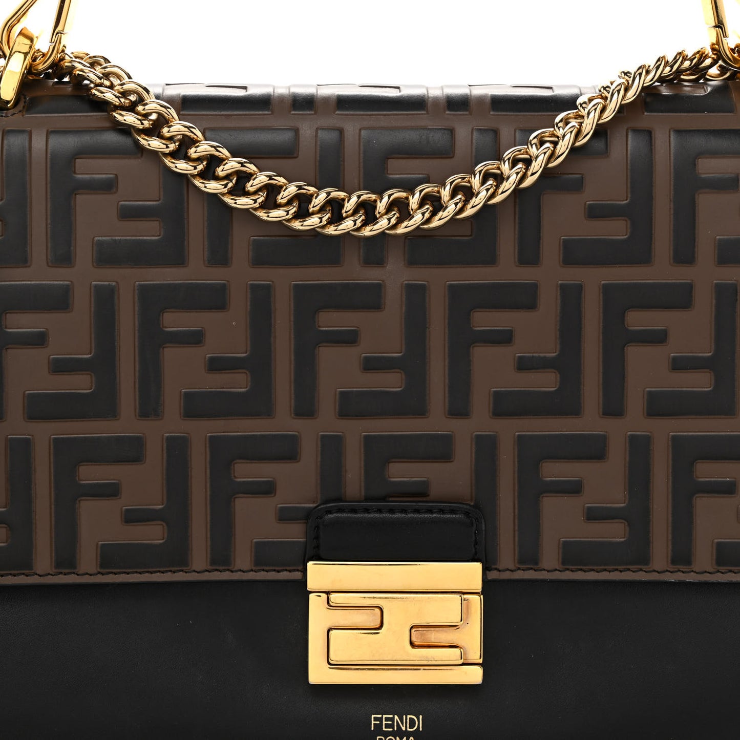 Vitello Liberty Bi-Color FF 1974 Embossed Chain Strap Kan U Shoulder Bag Black Maya